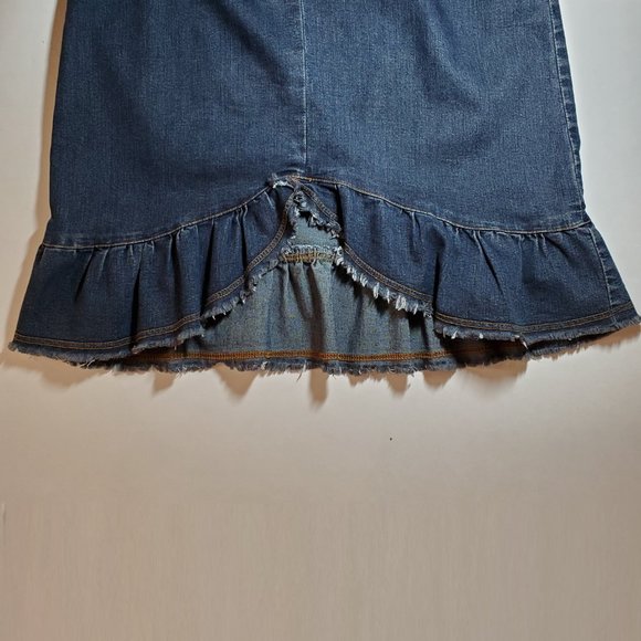 Vintage 90's Garage faded denim spaghetti straps ruffled hem dress / ruffles - Picture 9 of 12